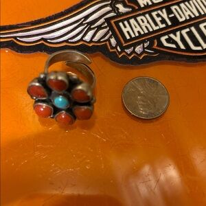 Source Unknown Red and Blue Silver Ring